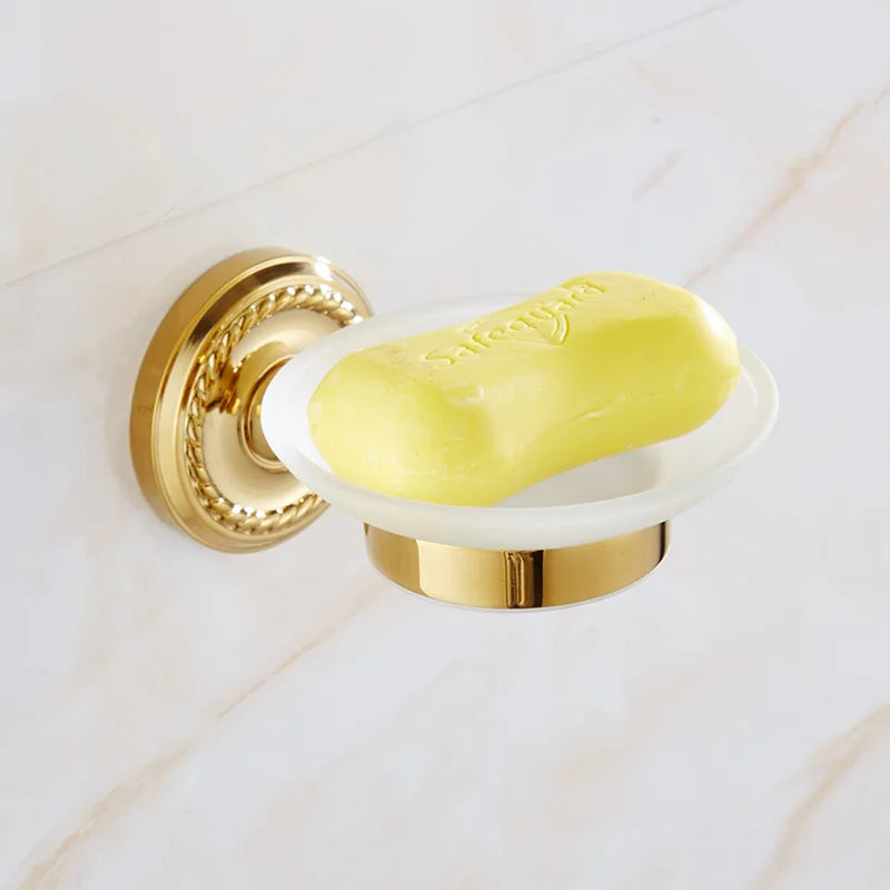 Gold Bath hardware Set Bathroom Accessories Shelf Soap Dish Toilet Paper Holder Soap Dispenser Robe Hook ELM53G