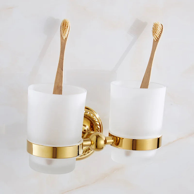 Gold Bath hardware Set Bathroom Accessories Shelf Soap Dish Toilet Paper Holder Soap Dispenser Robe Hook ELM53G