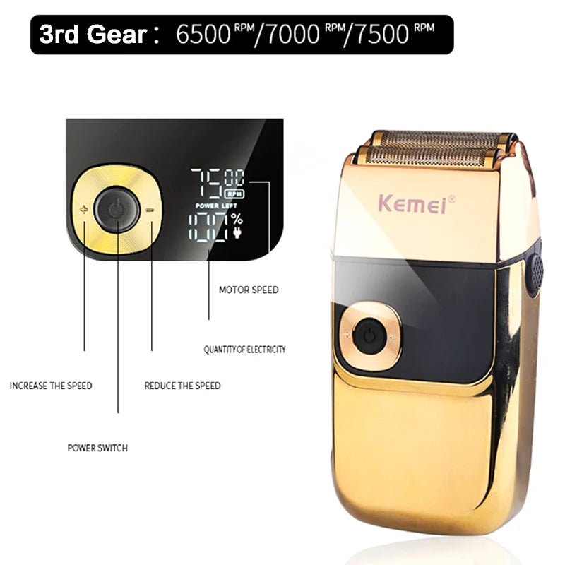 Kemei Electric Shaver Men's Razor Original Beard Trimmer for Men Cordless Trimmer Hair Clipper USB Fast Charging LCD Display