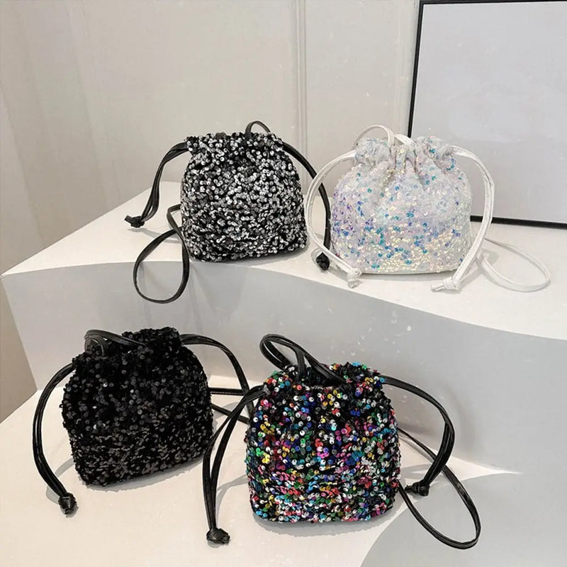 Creative Multicolor Sequin Shoulder Bag Fashion Versatile Handbag Drawstring Bucket Bag Large Capacity Wallet Purse