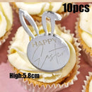 10Pcs Happy Easter Bunny Egg Cake Toppers Acrylic Gold Silver Rabbit Shaped Cupcake Toppers for Easter Party Dessert Decorations
