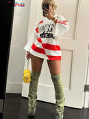 Weird Puss Casual Hipster Women T-Shirt Contrast Letter Print Long Sleeve V-Neck Wild Streetwear Loose Summer Comfortable Tees