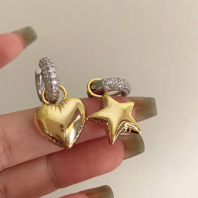 Asymmetric Metal Crystal Pendant Earrings European American Style Personalized Fashion Stud Earrings Ladies Travel Accessories