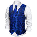 Luxury Men's Suit Vest Royal Blue Paisley Waistcoat with Neck Tie Handkerchief Cufflinks Wedding Prom Tuxedo Sleeves Vest