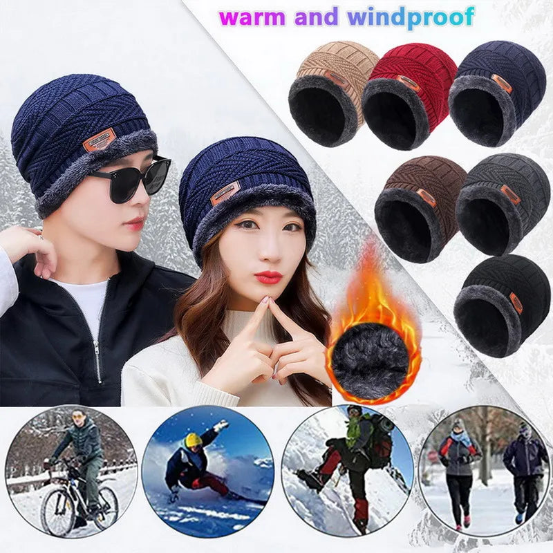 Winter Beanie Hat For Men Knitted Hat Winter Cap Beanie Women Thick Wool Neck Scarf Cap Balaclava Mask Bonnet Hats