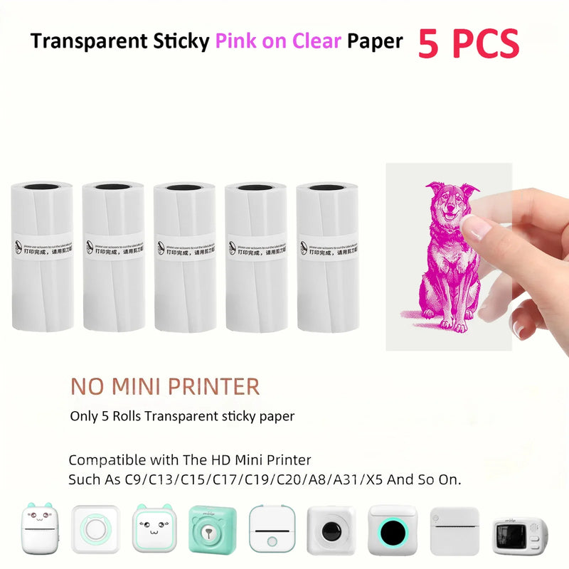 Thermal Paper Color On Clear Mini Printer Transparent Sticker Maker Small Pocket Printer Paper for Children DIY 57mm Photo Print