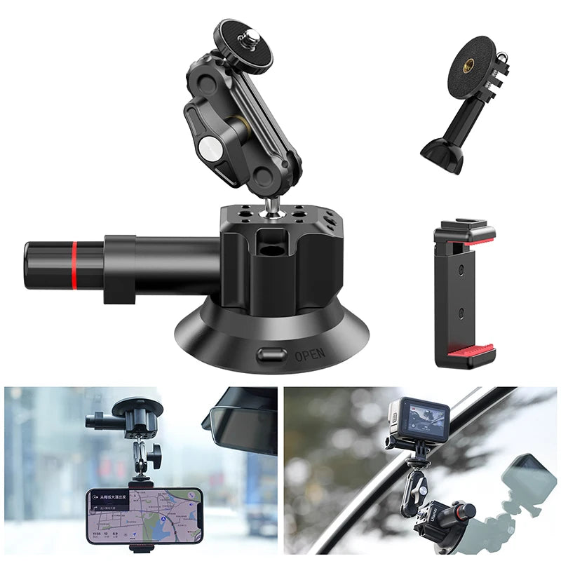 Ulanzi Car Phone Action Camera Holder Hand Pump Suction Cup 360° Adjustable 1/4" for GoPro for Insta360 DJI Action Smart Phone