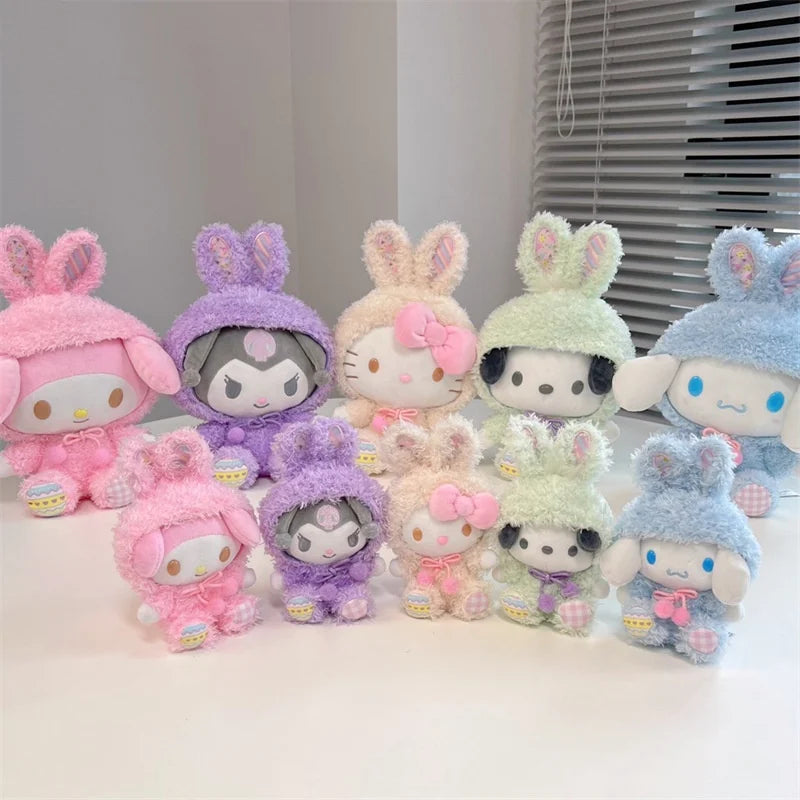 Easter Cute Hellokitty Kuromi Melody Cinnamoroll  Pochacco Turn Into Rabbit Plush Toys Cartoon Lovely Stuffed Dolls For Holiday
