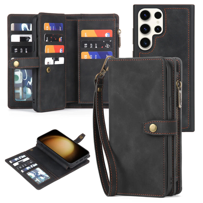 for Samsung Galaxy S23 S22 Ultra S21 S20 FE Plus A14 A34 54 A12 A33 A52 A53 A72 A73 Multifunctional Wallet Leather Case Cover