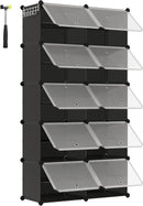 SONGMICS Schuhregal mit 10 Fächern, Schuhschrank, 30x40x30 cm pro Fach, schmal, mit Türen, Stahlrahmen, Kunststoff