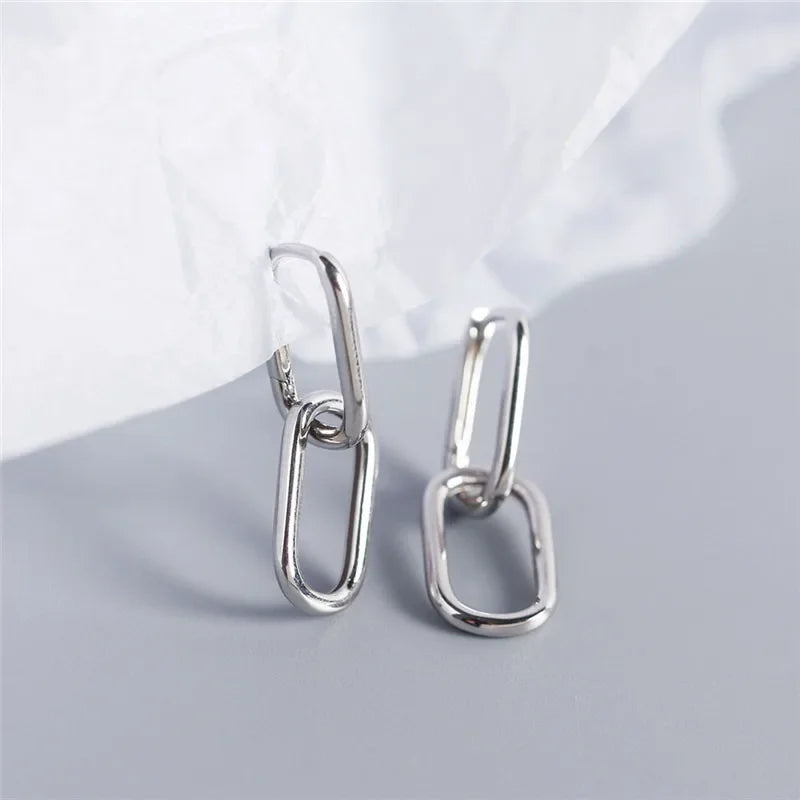 Fashion Gold Silver Color Paperclip Link Chain Hoop Earrings for Women Punk Metal Double Oval Circle Wedding Party Jewelry Gifts