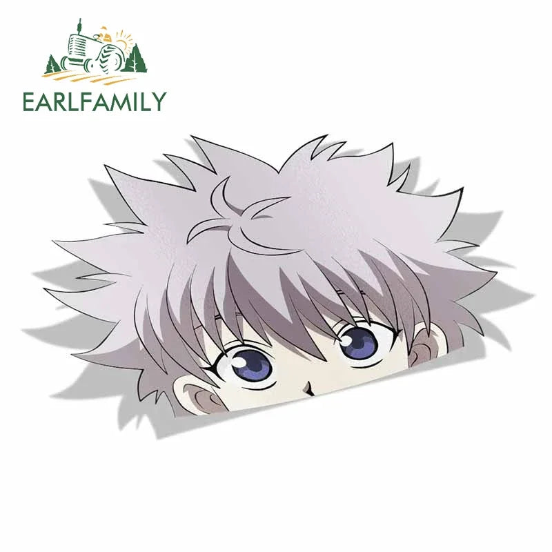 EARLFAMILY 13cm x 7.9cm for Killua Zoldyck Peek Big Head Anime Vinyl Car Sticker JDM Window Trunk Decal