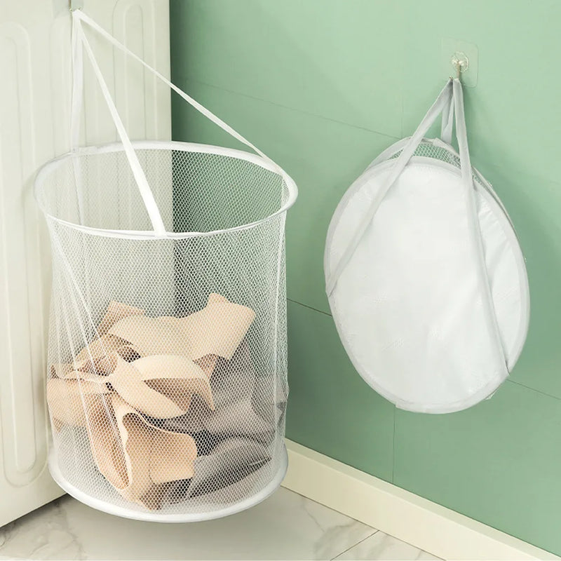 Foldable Dirty Laundry Basket Clothes Organizer Mesh Bag Wall-mounted Bathroom Clothes Hanging Baskets Storage Clothes Organizer