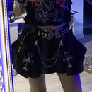 Cross Grunge Denim Mini Pleated Skirt Punk Harajuku Kawaii Emo Gothic Punk Low Waist Jeans Skirts Y2k Indie 90s Dark Aesthetic