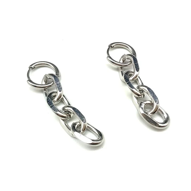 Punk Chain Shape Metal Dangle Earrings for Women Hip Hop Vintage Creative Cool Trendy Drop Earrings Kpop Statement Jewelry 2024