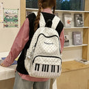 New Large Capacity Polka Dot Backpack Multifunctional Lightweight Piano Key Backpack Black Piano Mochilas Sports