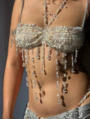 Sexy y2k clothes metal rhinestone corset crop top women summer nightclub party tops for woman see through beach halter tank top