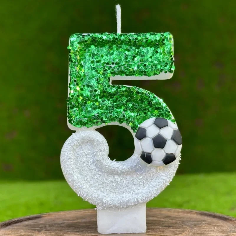 Glitter Green White Football Numbers 0-9 Candle Cake Toppers Cake DIY Decoration for Football Theme Anniversary Party Decoration