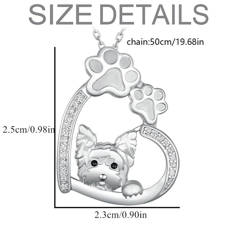 Creative Cute Dog Paw Heart Shaped Yorkshire Pendant Necklace for Women Fashion Animal Pet Jewelry Accessories Dog Lovers Gift