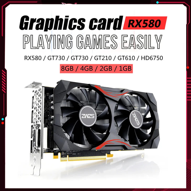 RX580 8/4/2/1GB Graphics Card 1257/1340MHz GDDR5 Radiator Tube GPU Display Card Mining Placa Graphics Card for Computer PC Game