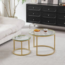 2Pcs Coffee Table Round 2 in 1 End Side Table Desk Nordic Marble Glass Home Sofa Tables Living Room Luxury Side Tables 60CM/80CM