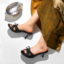 Sweet Bow Slippers for Women 2025 New Summer Thin Heel Flip-flops Versatile Pointed Toe Open Toe High Heel Cool Mop