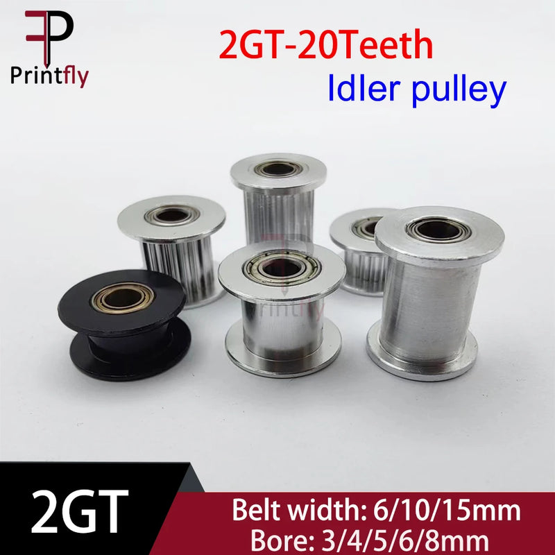 Printfly  2GT Idler Pulley 20Teeth Width 6 10 15mm Bore 3 4 5 6 8mm Bearing Timing belt 3D Printer Accessories Tensioning