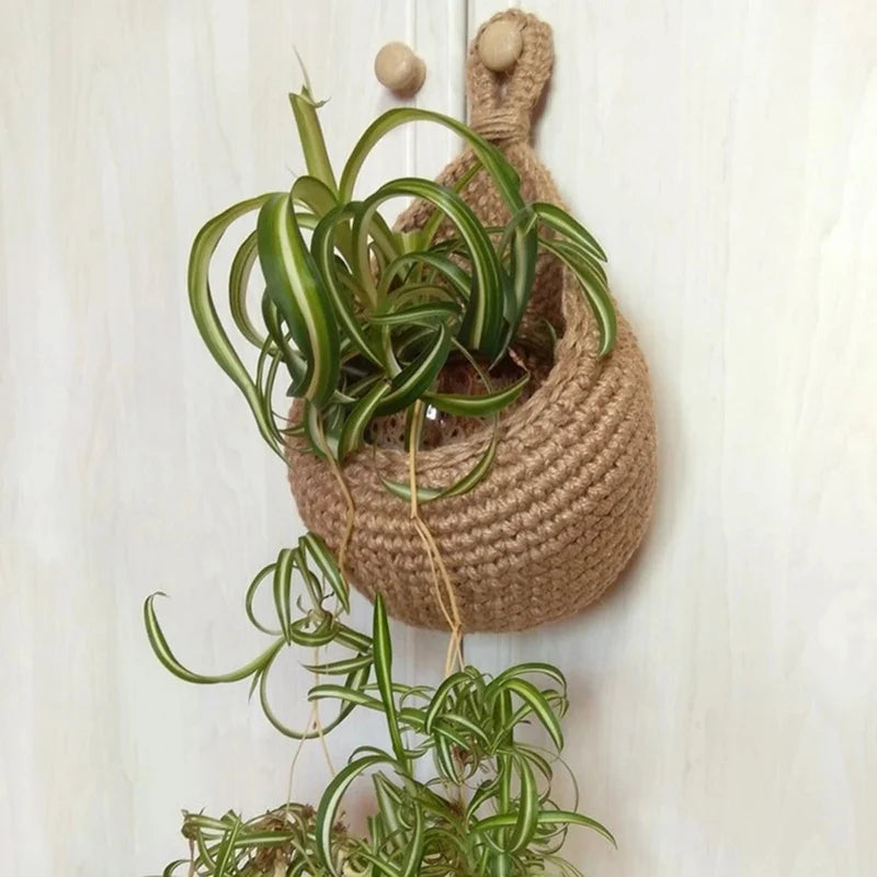 Hand-woven Basket Vegetable Fruit Basket Net Pocket Kitchen Hanging Net Pocket Rattan Storage Baskets Plant Flower Container