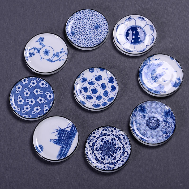 Blue and White Ceramic Tea Cup Mat Porcelain Teacup Pad Household Kung Fu Tea Set Accessory Japanese Coaster Insulating Mat