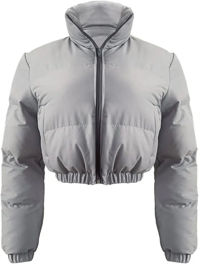 Puffer Jacket Womens Cropped Zip Casual Cotton Coat Up Padding Warm Jackets Winter Coats