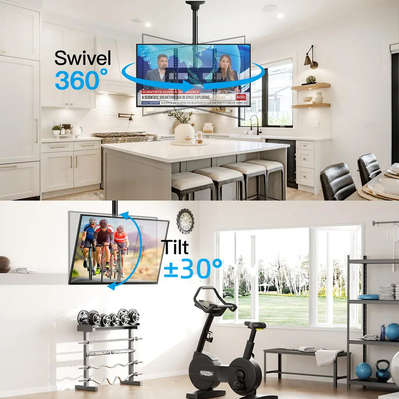 Ceiling TV Mount, TV Mount for 26-65 inch TVs, TV Ceiling Mount with Swivel, Tilt and 6 Height Adjustable, Max VESA 400x400mm