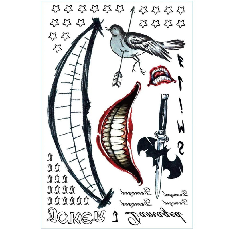 Halloween Tattoos Stickers Horror Makeup Joker Smile Stickers For Halloween Decoration Haunted House Cosplay Props Costume