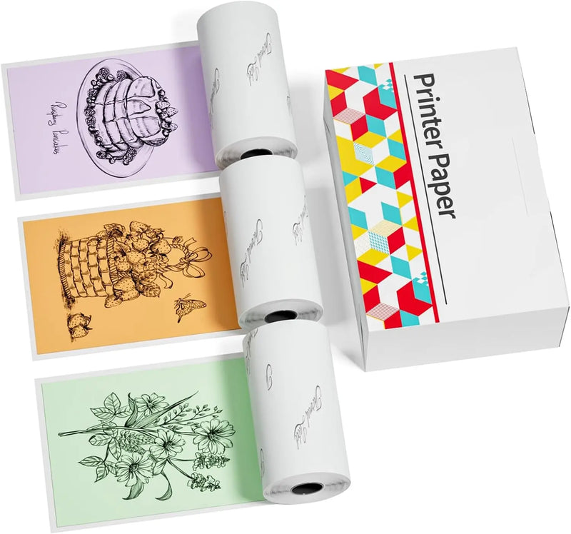 Colorful Thermal Sticker Paper for M02/M02 Pro/M02S/M03AS/M04S Mini Printer Printing Paper, Self-Adhesive Thermal Paper 3 Rolls