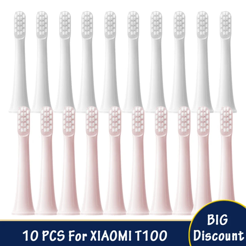 10PCS For XIAOMI MIJIA T100 Replacement Brush Heads Sonic Electric Toothbrush Vacuum DuPont Soft Bristle Suitable Nozzles