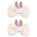 ncmama 2Pcs/set Cute Bunny Ears Hair Bow Clip for Kids Girls Handmade Glitter Bowknote Hairpin Barrettes Easter Hair Accessories