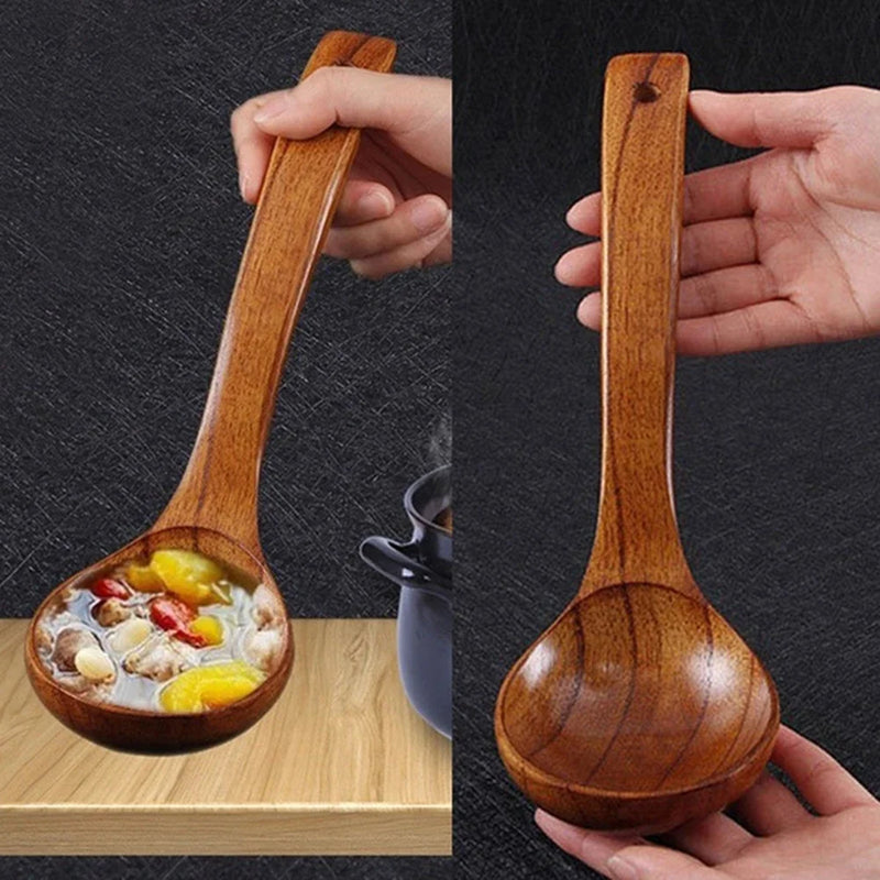 1PC Wooden Soup Spoon Long Handle Dessert Rice Soup Spoon Teaspoon Cooking Spoons Kitchen Accessories Wood Spoon Kitchen Gadgets