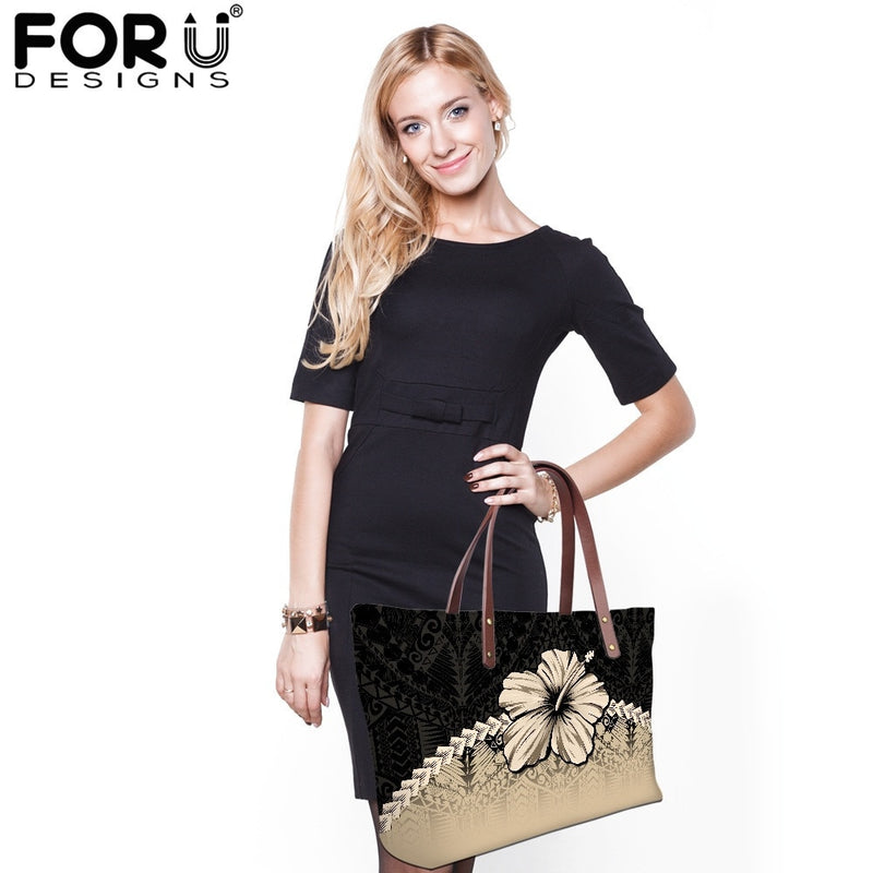 FORUDESIGNS High Quality Women Handbag Polynesian Pattern Hibiscus Flower Printing Personal Luxury Female Shoulder Bolsas