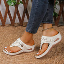Large Size Casual Sandals Women Summer New Thick Sole Clip-toe Hollowed Ladies Slides Flip Flops Wedge Heel Solid Color Slippers