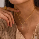 Uworld  Retro 18K PVD Gold Plated Clear Crossed Zircon Necklace Cubic Zirconia Cross Pendant Necklace Collar Acero Inoxidable
