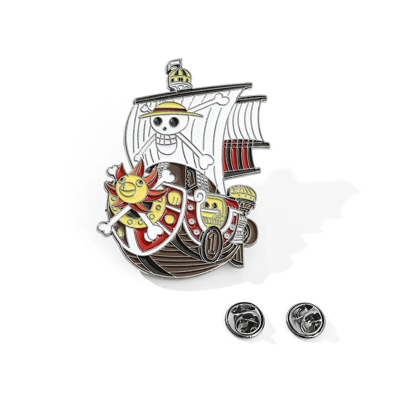 Cartoon One Piece Pirate Ship Brooch Anime Metal Enamel Pins Clothing Bag Lapel Badge Jewelry Gift for Fans Friends Accessories