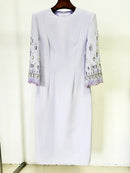 Modphy 2026 New arrivals Spring Fashion Heavy Industry Beaded Diamond Slim Midi Dress Women's Half Sleeve Female Vestidos