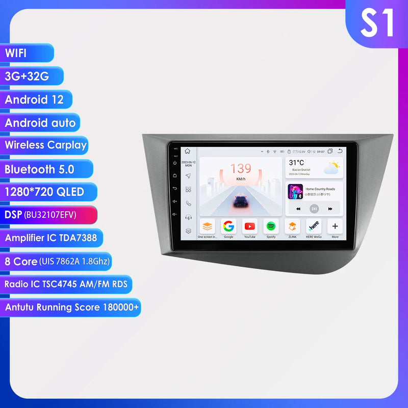 8G 128G Android 12 Mulitmedia player For Seat Leon Mk2 2005-2012 Car radio Stereo Carplay GPS navi Audio 7862 Octa Core headUnit