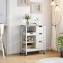 Rolling Portable Small Kitchen Island Cart on Wheels Solid Wood Top Dining Room Serving Utility Carts Mobile Movable 3 Drawers