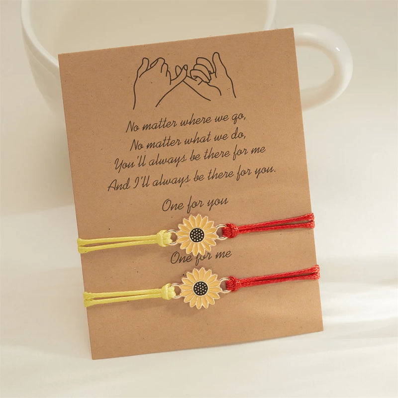 Vintage Sunflower Couple Bracelets For Women Men Handmade Braided Rope Chain Daisy Flower Charm Bangles Lucky Friendship Jewelry