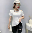 Tops Woman Short Sleeve Coquette Clothes Slim Off Shoulder Sexy T Shirt for Women Summer Outfit Plain Elegant Cheap Women's Tee