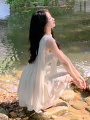 Women French White Chiffon Dresses Summer Elegant Sleeve Slim Puff Sleeve bodycon Gentle Fairy Short Dress