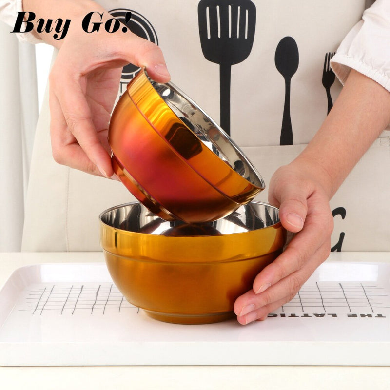 1/6PCS Stainless Steel Walled Heat Insulation Smooth Rice Bowl Non Slip Double Layer Bowls for Adult Children Kitchen Tableware