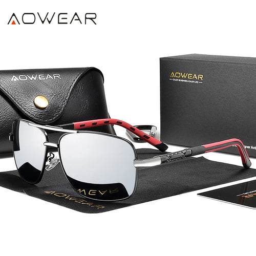 AOWEAR Herren Polarisierte Verspiegelte Sonnenbrille für Männer Frauen Luxus Qualität Retro Rechteck UV400 Fahrsonnenbrille gafas de sol