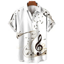 New Men's Shirt 2023 Summer Fashion Hawaiian Shirt Short Sleeve Lapel Top Music Symbol Pattern Print Shirt Oversized Man Clothes