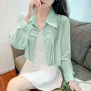 Fashion Lapel Button Spliced Solid Color All-match Shirt Female Clothing Spring Summer New Casual Tops Office Lady Blouse
